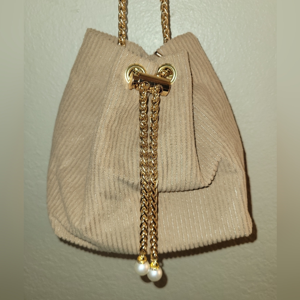 Small Corduroy Chain Pearl Bucket Bag